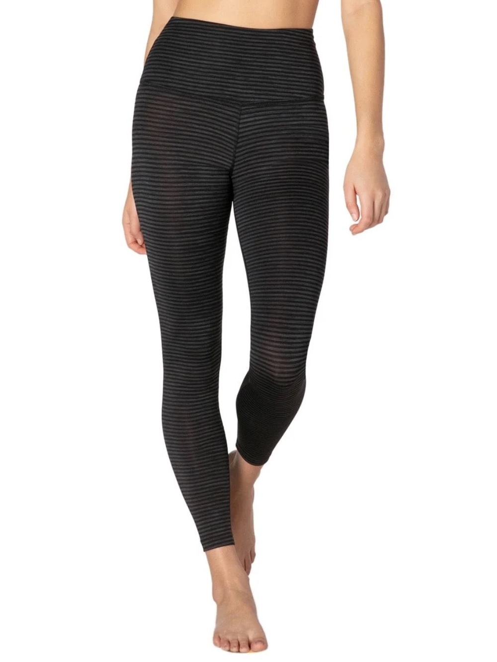 Beyond Yoga Surf Stripe High Waisted Black Grey 7/8 Yoga Leggings size Medium